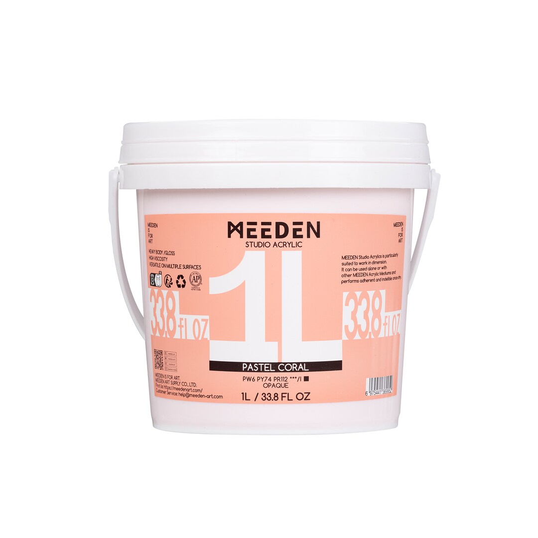 MEEDEN Pastel Coral Acrylic Paint: 1 L /33.8 oz Heavy Body Gloss Non-Toxic - Art Paints for Canvas, Wood, Craft Painting